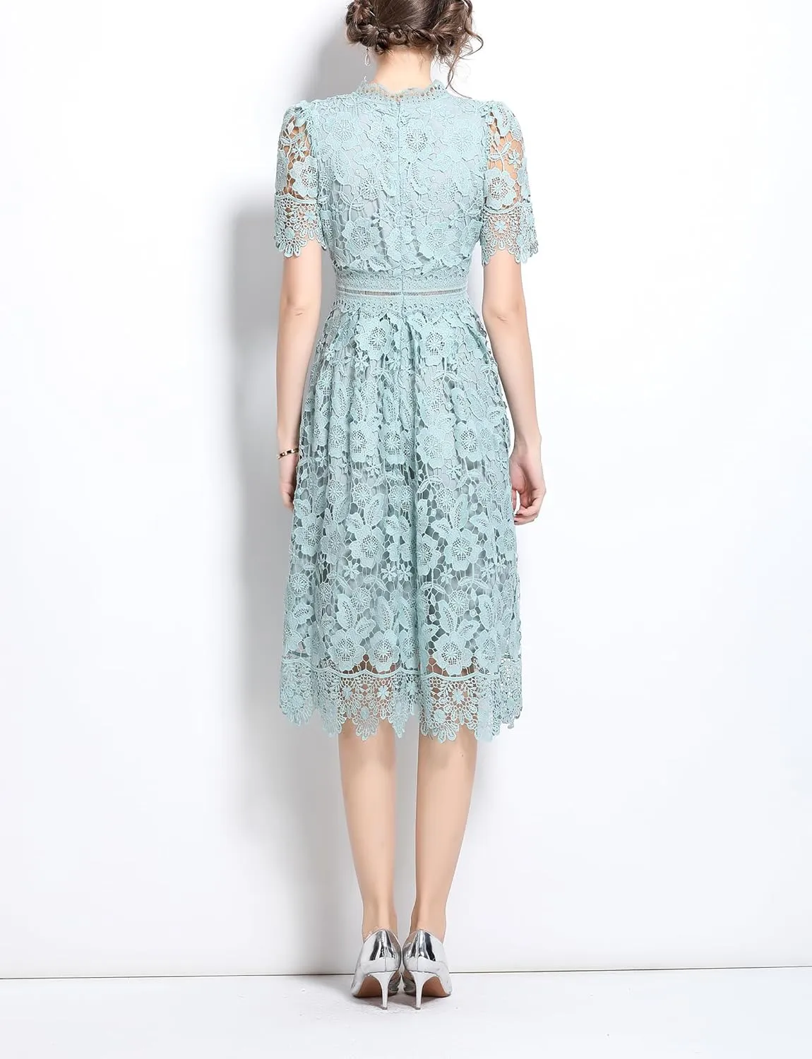 Women's Short Dress Vintage Lace Elegant Floral Summer Casual Midi Dresses