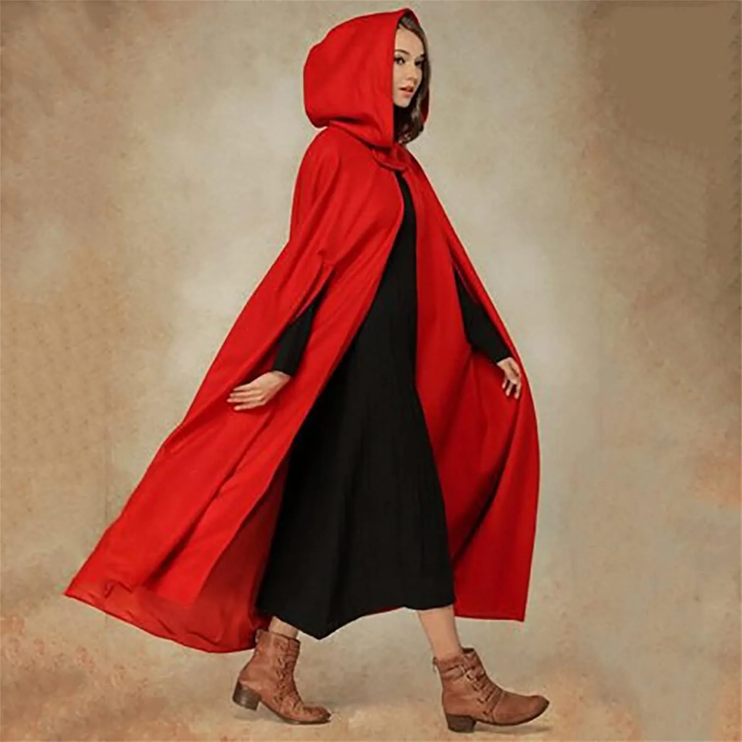 XUNRYAN Womens Cloak Wool Blend Cape Coat Hooded Cloak Maxi Long Cardigans Open Front Poncho Outwear Halloween Costume