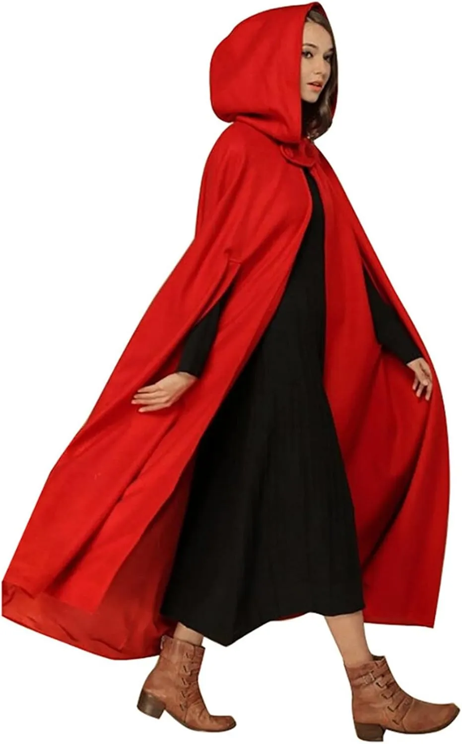 XUNRYAN Womens Cloak Wool Blend Cape Coat Hooded Cloak Maxi Long Cardigans Open Front Poncho Outwear Halloween Costume