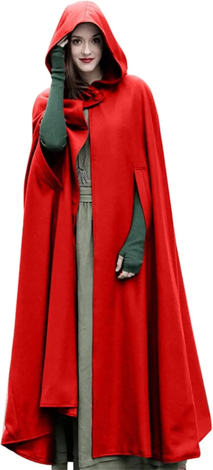 XUNRYAN Womens Cloak Wool Blend Cape Coat Hooded Cloak Maxi Long Cardigans Open Front Poncho Outwear Halloween Costume