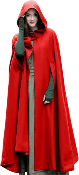 XUNRYAN Womens Cloak Wool Blend Cape Coat Hooded Cloak Maxi Long Cardigans Open Front Poncho Outwear Halloween Costume