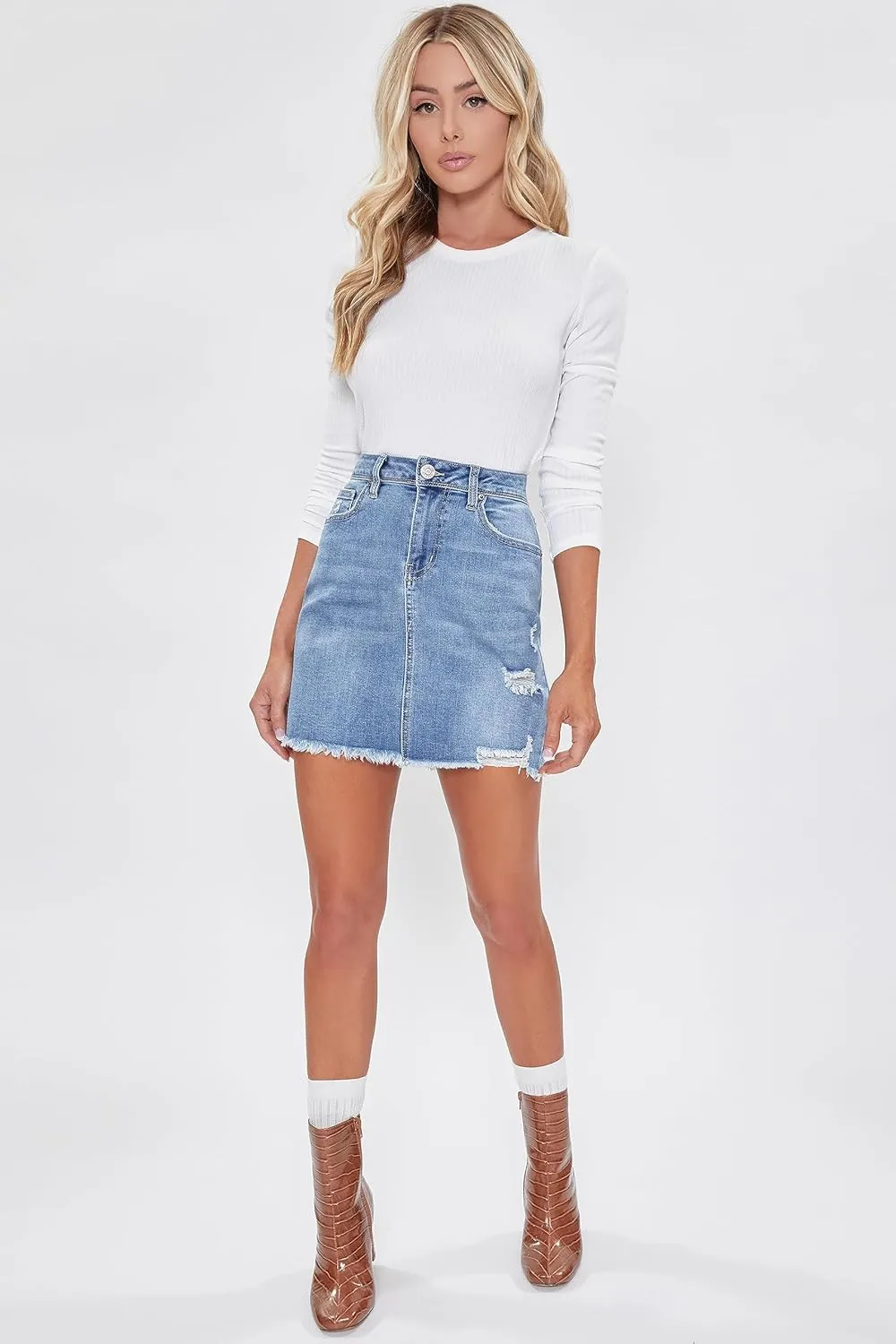 YMI Women's Essential Mini Skirt with Frayed Hem